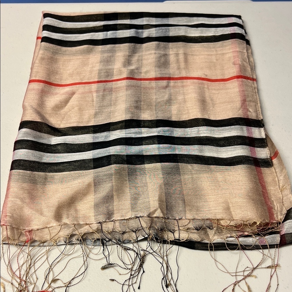 Elegant Nova Checked Scarf - Black, Red, White and Tan Light Weight Material